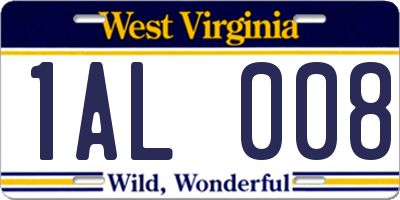 WV license plate 1AL008
