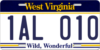 WV license plate 1AL010