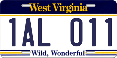 WV license plate 1AL011