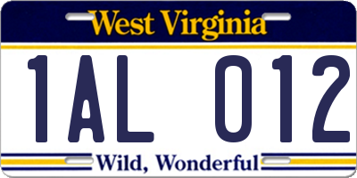 WV license plate 1AL012
