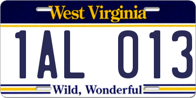 WV license plate 1AL013