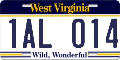 WV license plate 1AL014