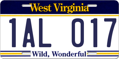 WV license plate 1AL017