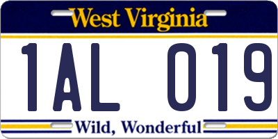 WV license plate 1AL019