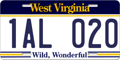 WV license plate 1AL020