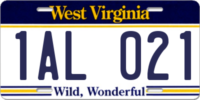 WV license plate 1AL021