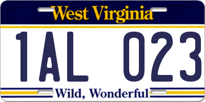 WV license plate 1AL023