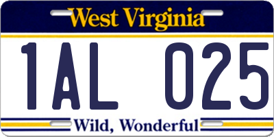 WV license plate 1AL025