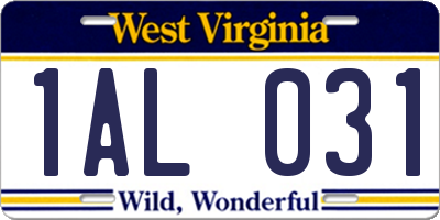 WV license plate 1AL031