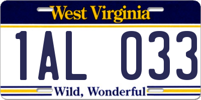 WV license plate 1AL033