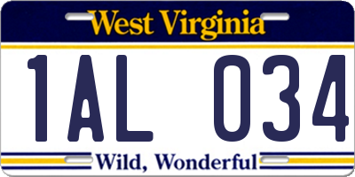 WV license plate 1AL034