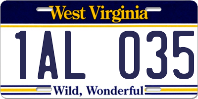 WV license plate 1AL035