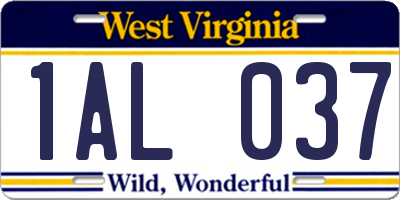 WV license plate 1AL037