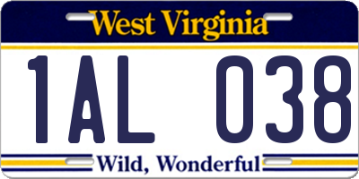 WV license plate 1AL038