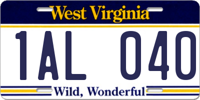 WV license plate 1AL040