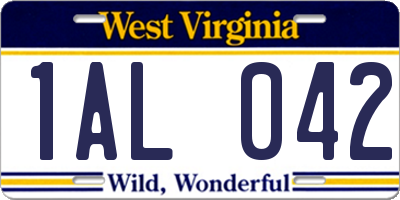 WV license plate 1AL042