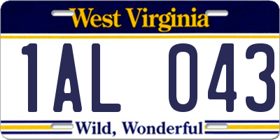 WV license plate 1AL043