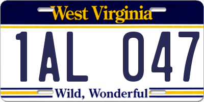 WV license plate 1AL047