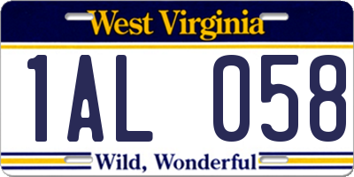 WV license plate 1AL058