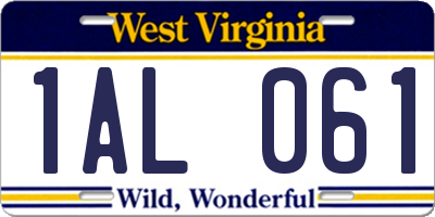 WV license plate 1AL061