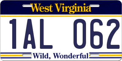 WV license plate 1AL062