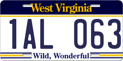 WV license plate 1AL063