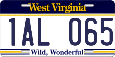 WV license plate 1AL065