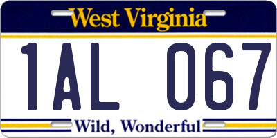 WV license plate 1AL067