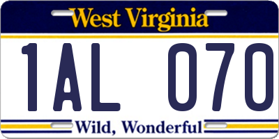 WV license plate 1AL070