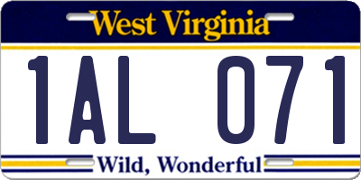 WV license plate 1AL071