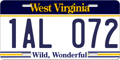 WV license plate 1AL072