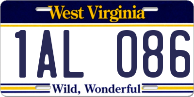 WV license plate 1AL086