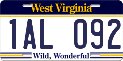 WV license plate 1AL092