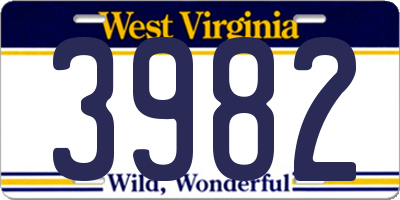 WV license plate 3982