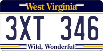 WV license plate 3XT346