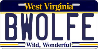 WV license plate BWOLFE