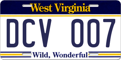 WV license plate DCV007