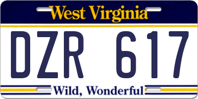 WV license plate DZR617