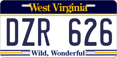 WV license plate DZR626