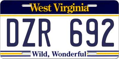 WV license plate DZR692