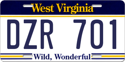 WV license plate DZR701