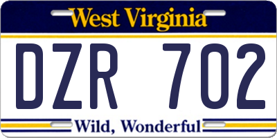 WV license plate DZR702