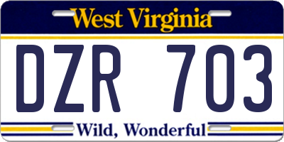 WV license plate DZR703