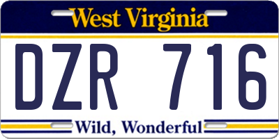 WV license plate DZR716