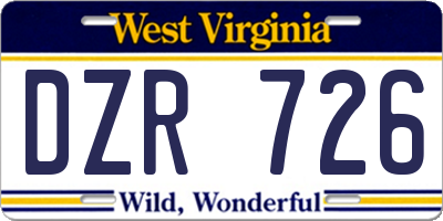 WV license plate DZR726