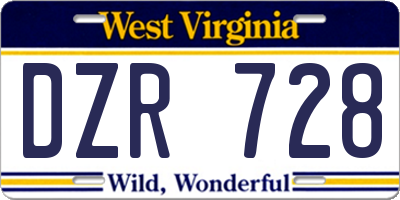 WV license plate DZR728