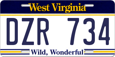 WV license plate DZR734