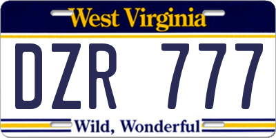 WV license plate DZR777