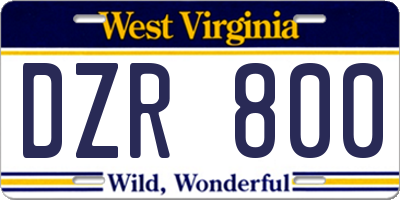 WV license plate DZR800