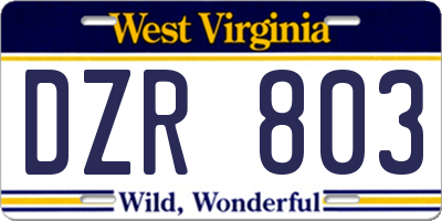 WV license plate DZR803